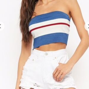 Forever 21 Blue and White Striped Crop Top